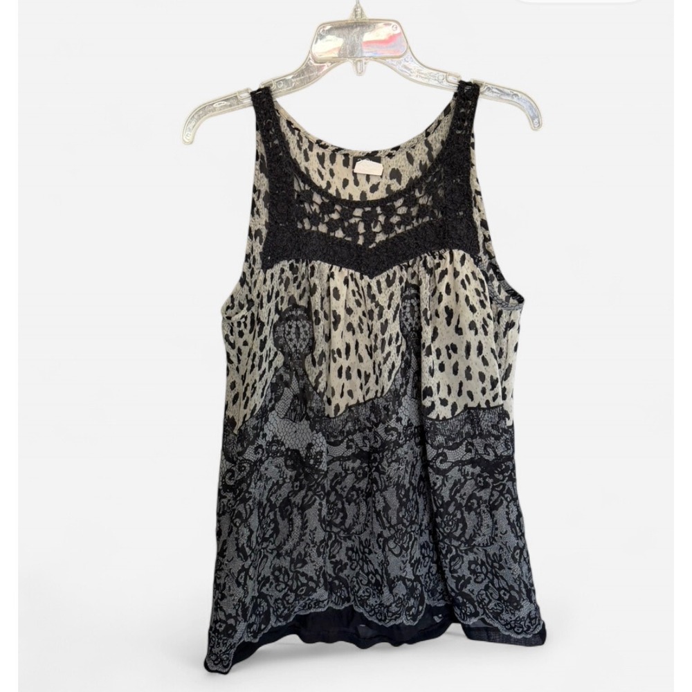 Vanity‎ Sheer Gray Black Leopard Lace Crochet Boho Whimsigoth Y2K Style Medium